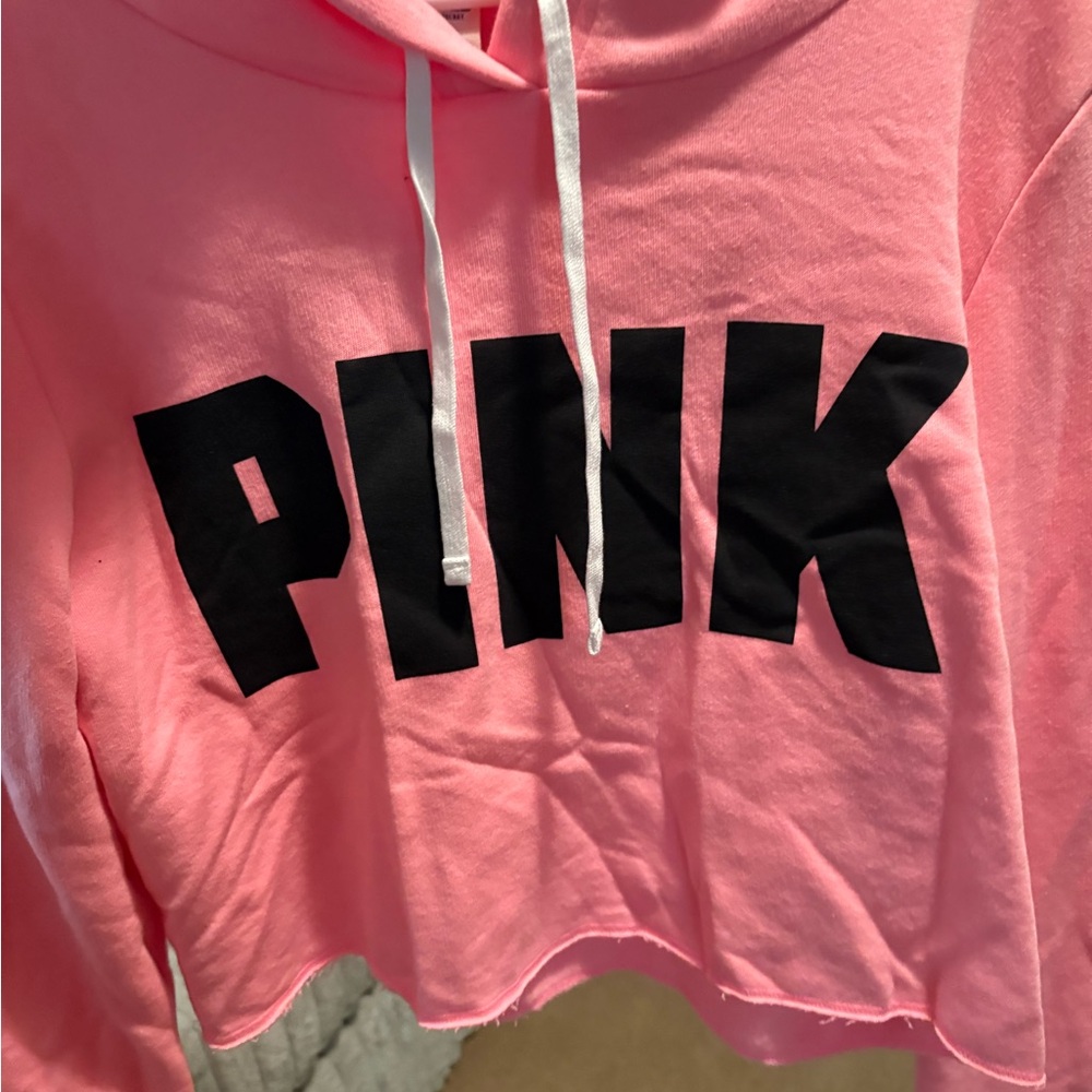 PINK Victoria's Secret Neon Pink Cropped Hoodie
